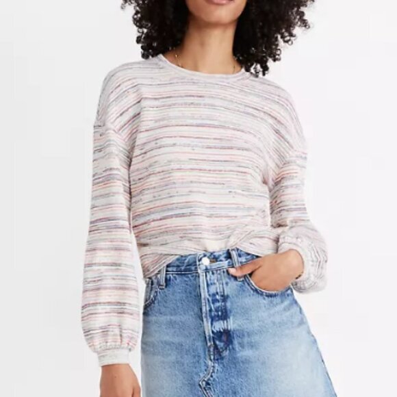 Madewell Women's Bubble-Sleeve Crop Top in Rainbow Stripe - XS - Picture 1 of 6